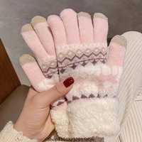 Christmas Reindeer Jacquard Knit Gloves Plush Cuff Thick Warm Gloves Autumn Winter Soft Coldproof Touchscreen Gloves