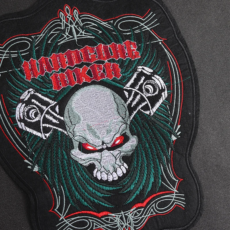Punk skull size: 29.5x23.5cm Cloth Patch Embroidered Applique Sewing Clothes Apparel Accessories Badges green