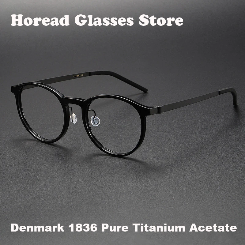 Denmark Brand Glasses Frame Men Women Vintage Round Acetate Titanium Prescription Eyeglasses Myopia Optical Eyewear 1836 Gafas