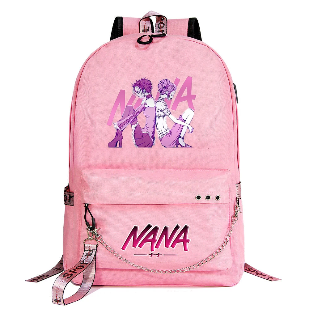 Anime Nana Osaki Backpack Boys Girls Schoolbag Women Men Harajuku Travel Bags Teenager Casual Laptop USB Port Chain Backpacks