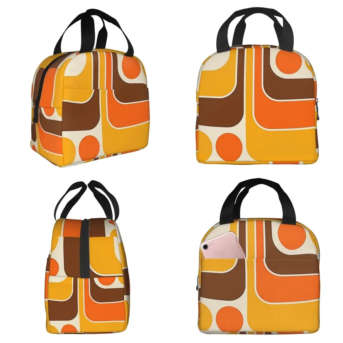 Retro-geometrisches Design 62 Isolierte Lunchtasche für Kinder, Schulkühler, Thermo-Lebensmittelbox, tragbare Lunchboxen, Behälter