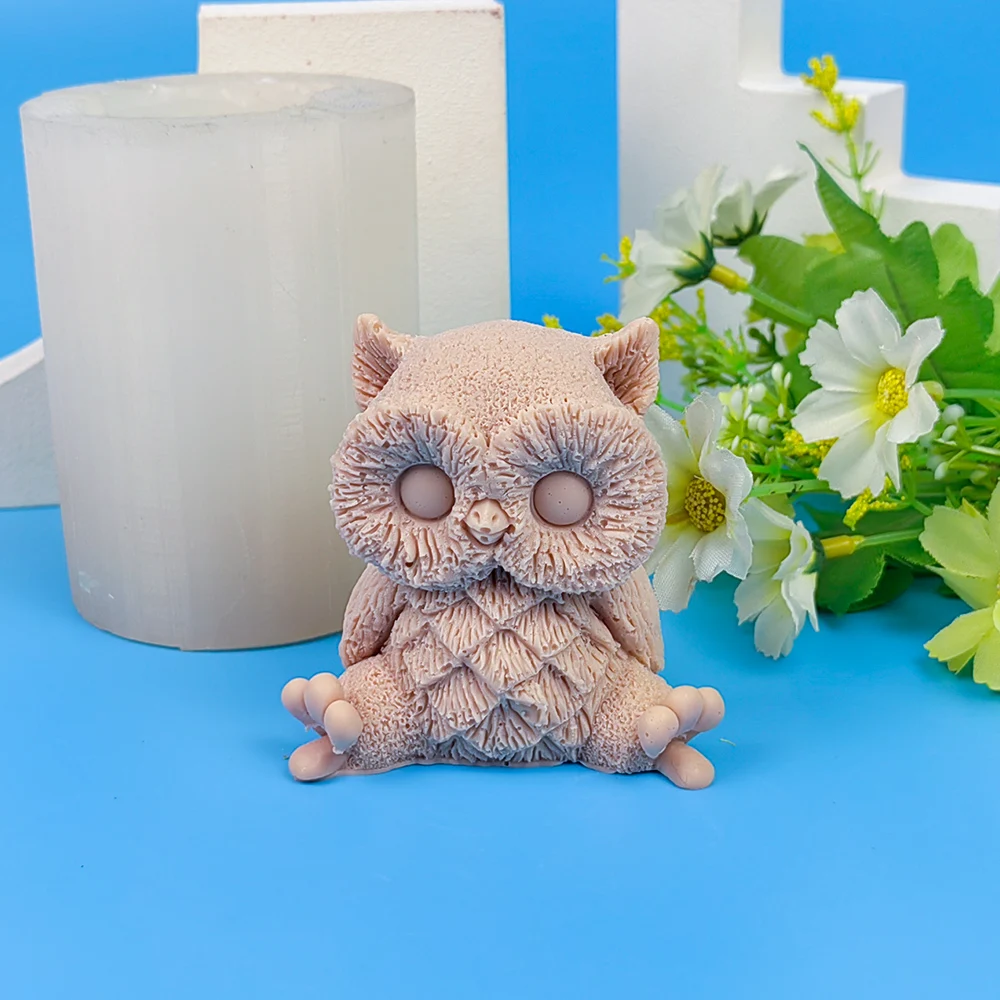 DW0452 3D A Lovely Sitting Owl Animals Moulds Silicone Standing Candle Mold Soap Molds Wedding Birthday Valentine's PRZY