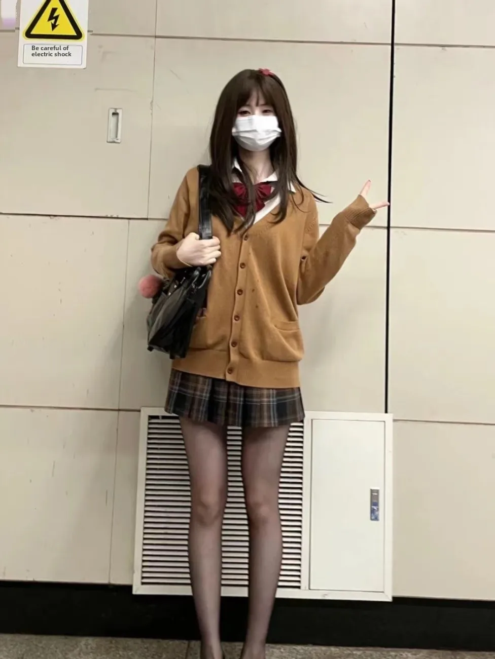 

Original Tea Color JK orm Sweater Set Autumn Winter Cherry Blossom Girl Knitted Cardigan School Supply Skirt Women