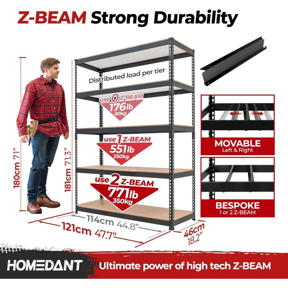 HOMEDANT 5 Tier Laminated Heavy Duty Garage Storage  47.7