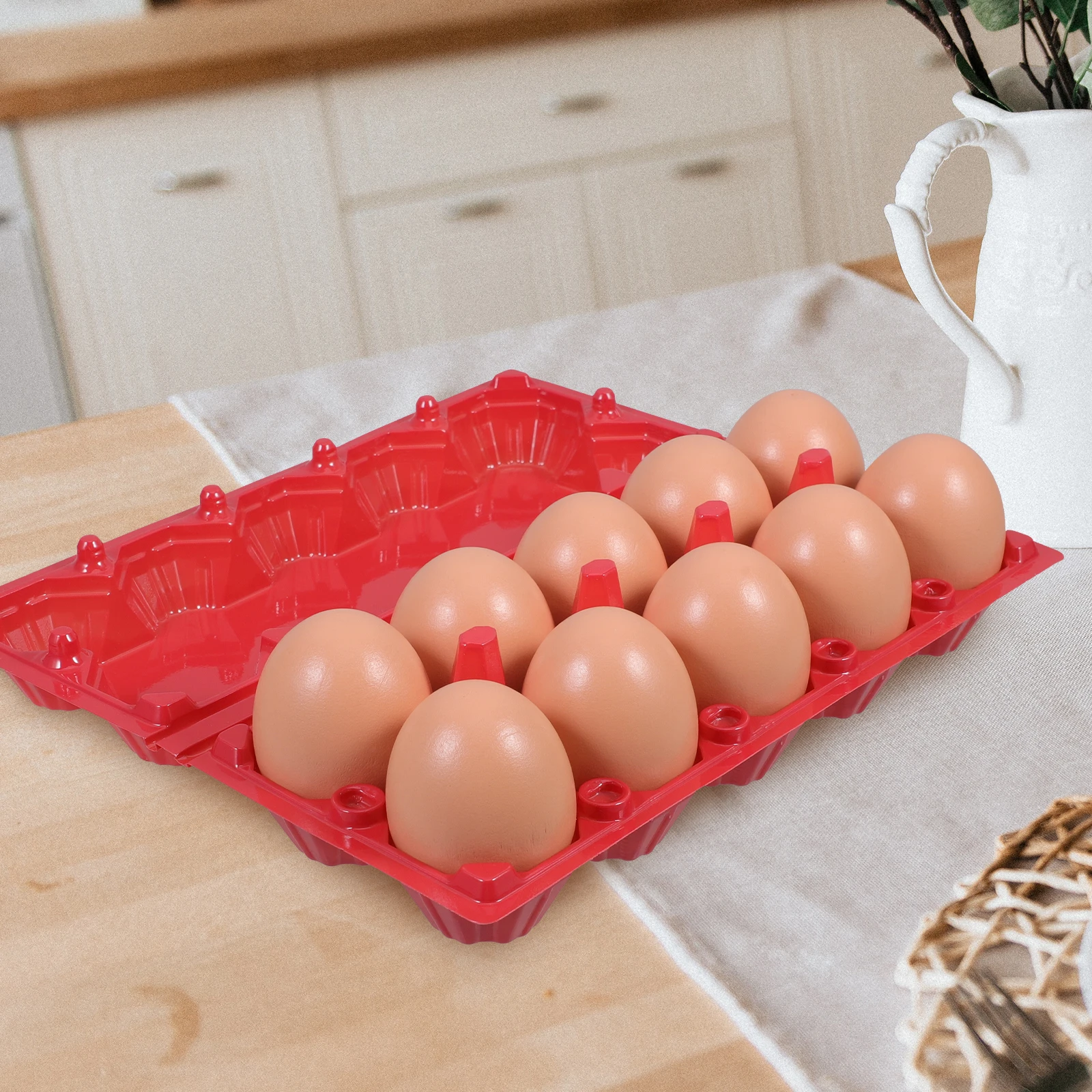

10Pcs Egg Tray Heavy Duty 10-Slot Reusable Egg Storage Container Lid for Refrigerator Transport and Kitchen