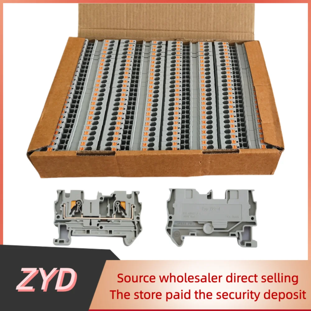 ZYD PT4 Push-in Din Rail Terminal PT-4 4mm Cable Connector Electrical Connect Din Rail Screwless Terminal Block