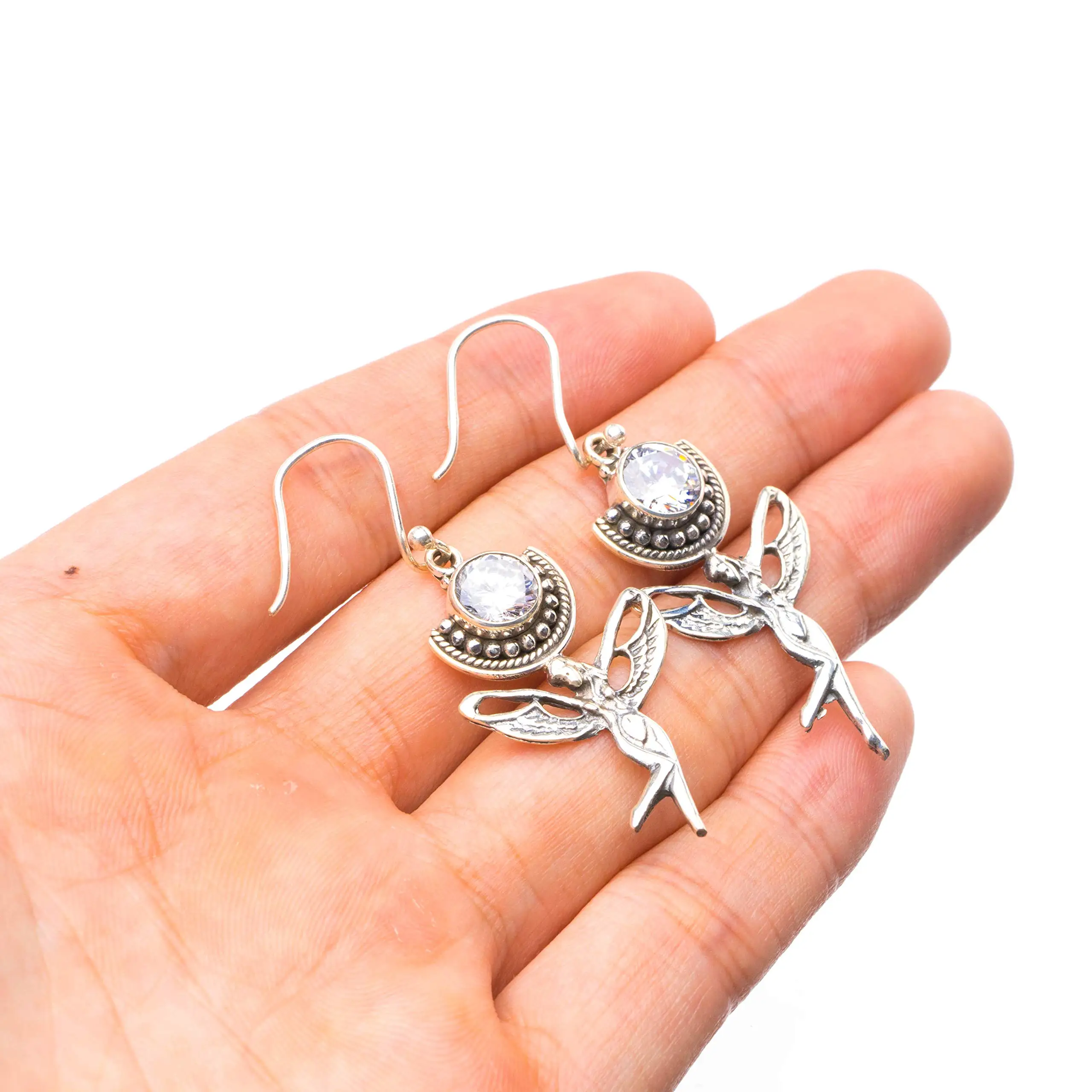 

StarGems® Natural White Topaz Handmade Unique Fariy Shape 925 Sterling Silver Earrings 1 3/4" Y2350