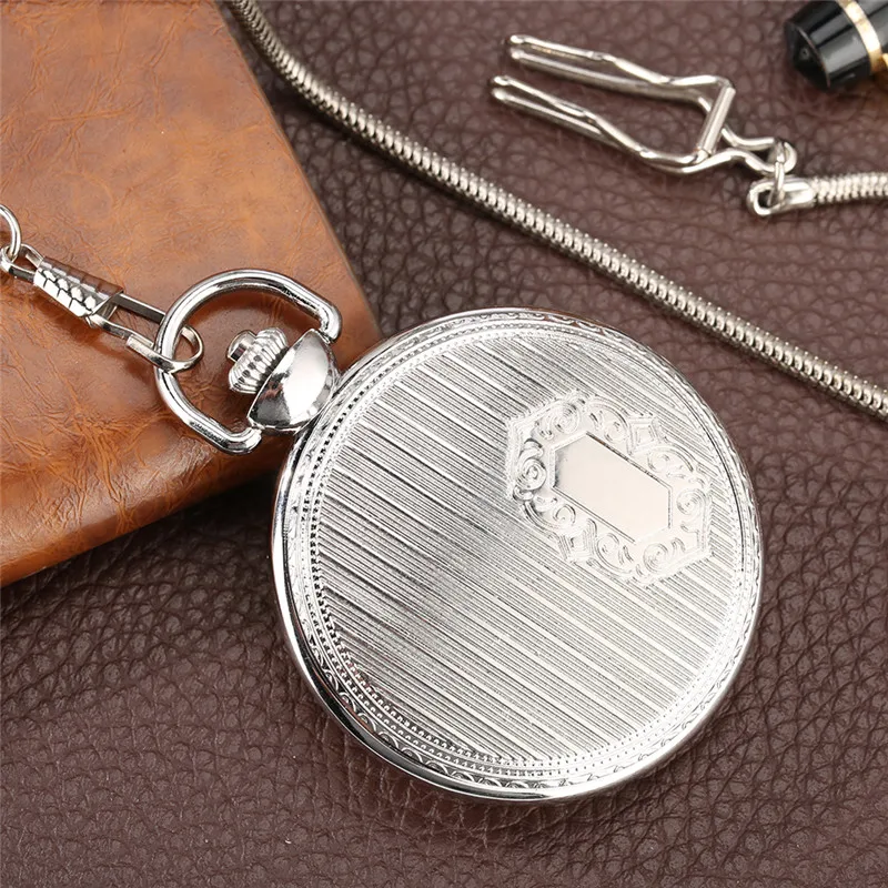 Large Size Golden Eagle Design Men Women Silver Quartz Movement Pocket Watch Roman Number Display with Pendant FOB Chain Gfit