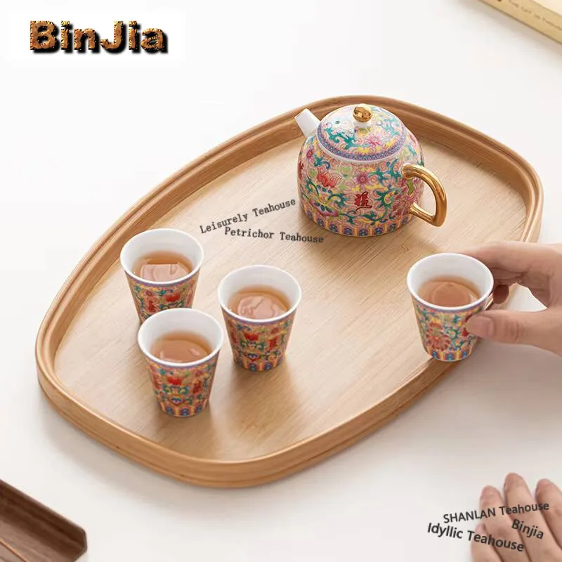 Chinese Enamel Colored Flower Tea Set Complete Set Luxury Teapot Tea Ceremony Set Tea Maker Teapot And Tea Cup Set Teaset Gift view 6