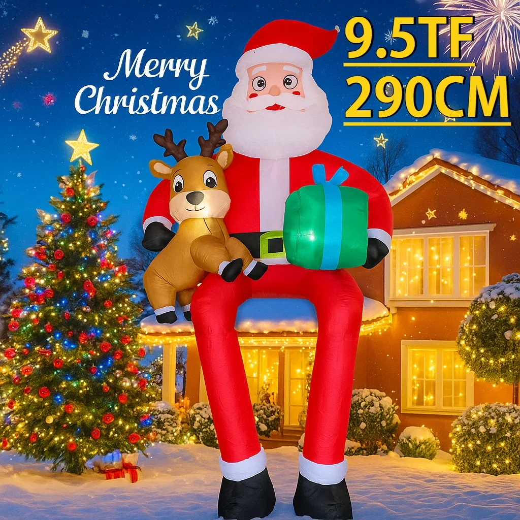

9.5FT Inflatable Christmas Toy Santa Claus Decoration Yard Decor Reindeer LED Home Ornament Inflatable Yard Decorations Decor