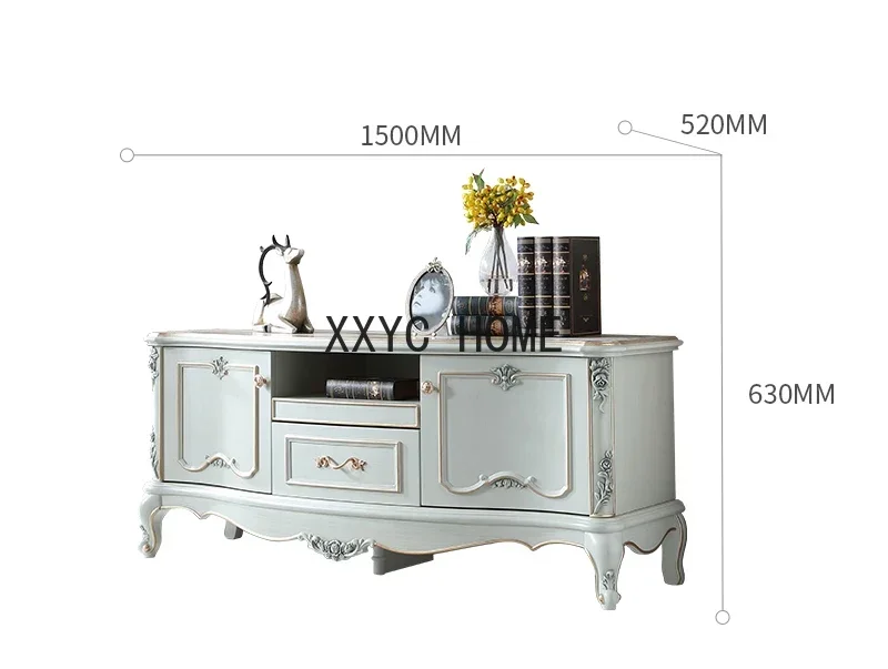 أثاث على الطراز الأوروبي خزانة تلفزيون من الخشب الصلب لغرفة المعيشة شريط سحب مصقول خزانة أرضية متعثرة