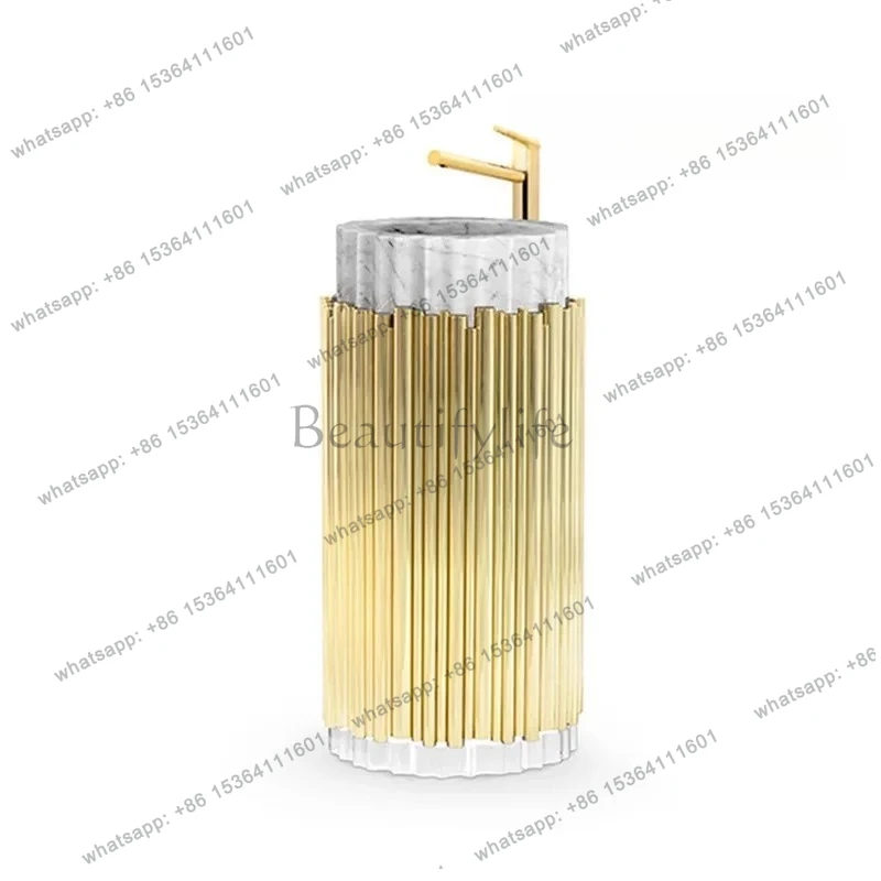 Italian light luxury marble wash basin hotel simple tree striped column basin floor-to-ceiling wash basin