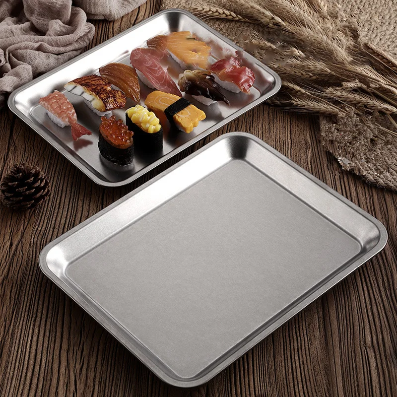 Stainless Steel Rectangular Plate Decorative Storage Tray Vintage Organizer Kitchen Accessories