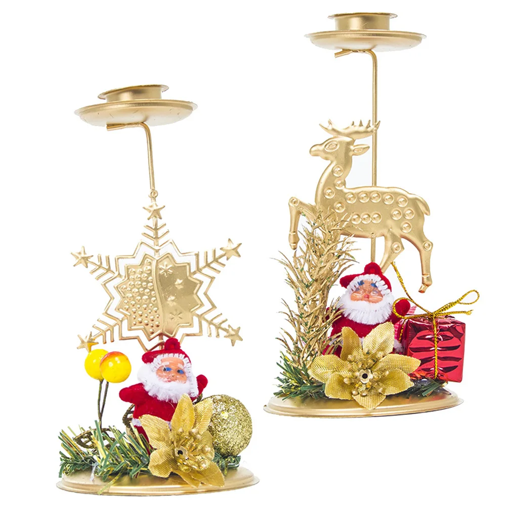 2 szt. Świąteczne świeczniki płatki śniegu, renifery, gwiazda pięcioramienna, dekoracje świąteczne do domu, przyciągający wzrok design, świąteczny świecznik