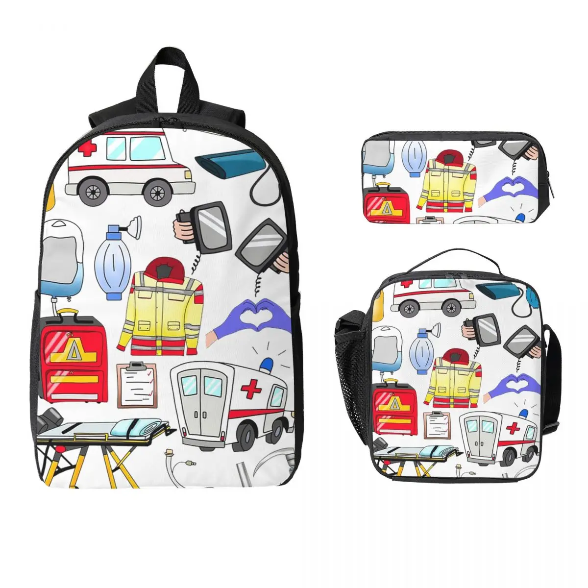 

Paramedic Backpack Student BookBag School Bag Computer Shoulder Bags 3ps Insulated Lunch Bag Pencil Case