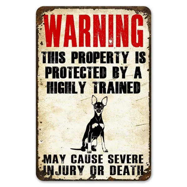 Warning This Property Is Protect By Miniature Pinscher Dog Tin Sign Vintage Farm Decor Art Pet Lover Tin Metal Sign