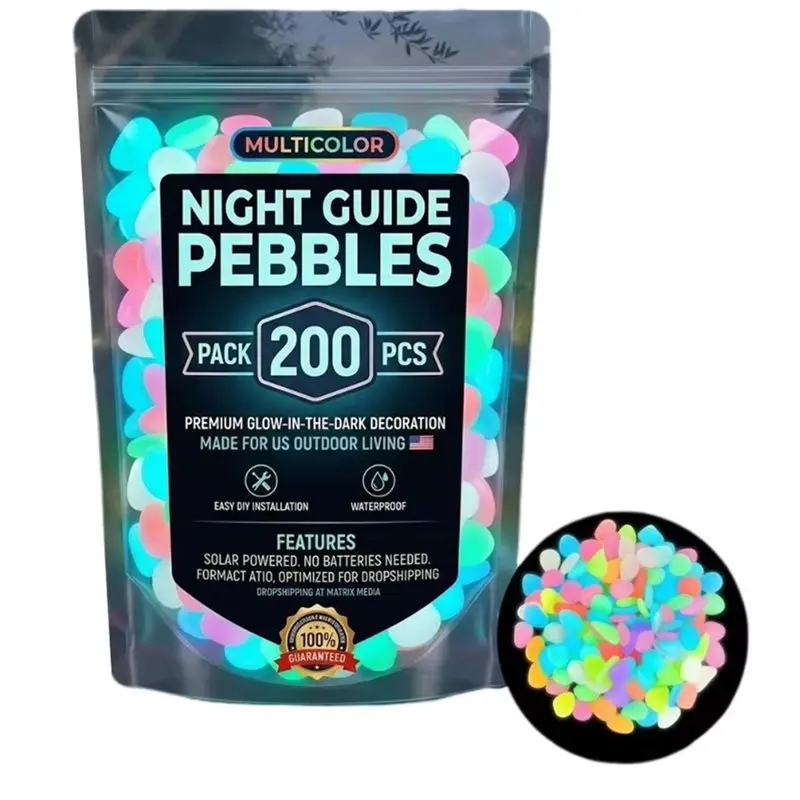 ABSE-Outdoor For Walkway Powered Stones 200Pcs Waterproof Decorative Glowing Night Light Colorful Glow Not Real Pebbles