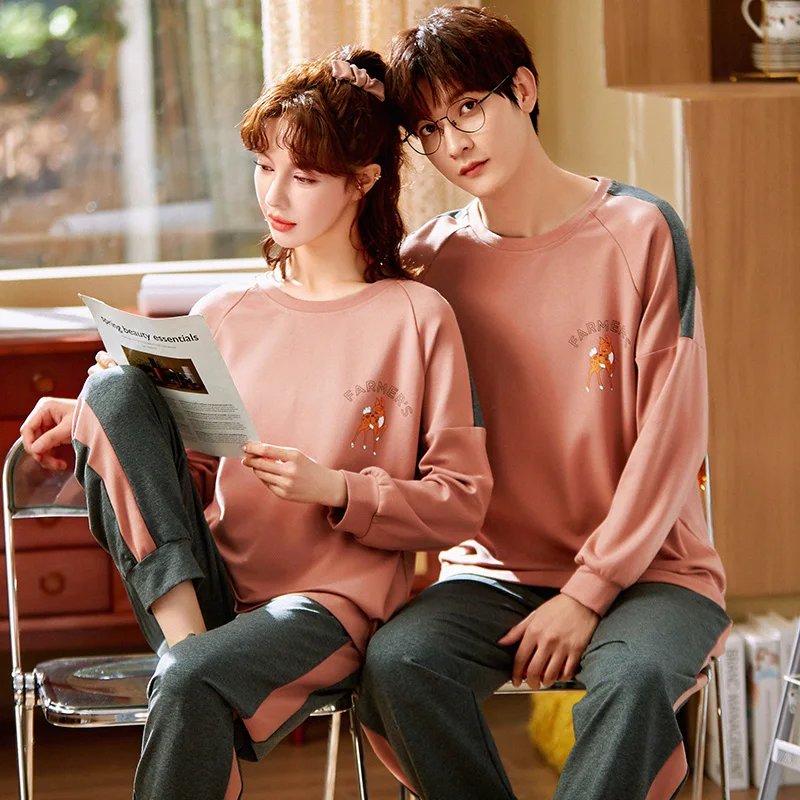 Couples Cotton Home Suit For Men Women Casual Loungewear Autumn Spring Korean Fashion Pajamas Set Pijama hombre Mujer Drop Ship