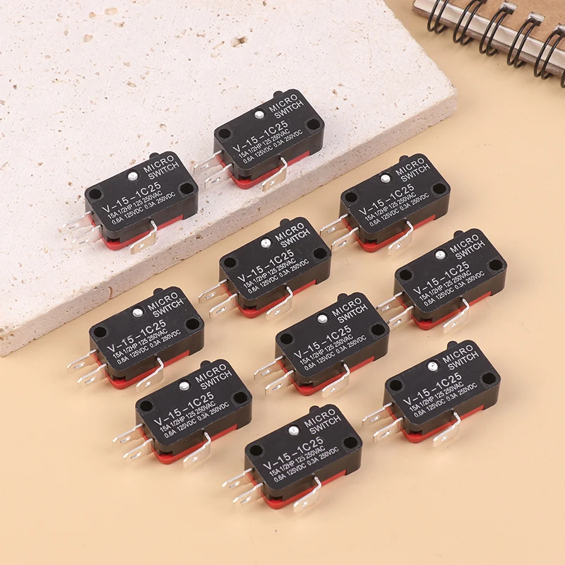 10Pcs Micro Switch V-15-1C25 Silver Point V-15-1C25 Microwave Oven Contact Switch Copper Point Tact Switch Limit Microswitch