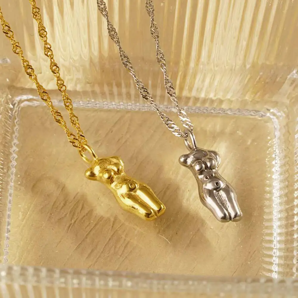 Women's Body Piece Sculpture Necklace Gold Plated Stainless Steel Minimalist Female Form Pendant Perfect Gift For Women
