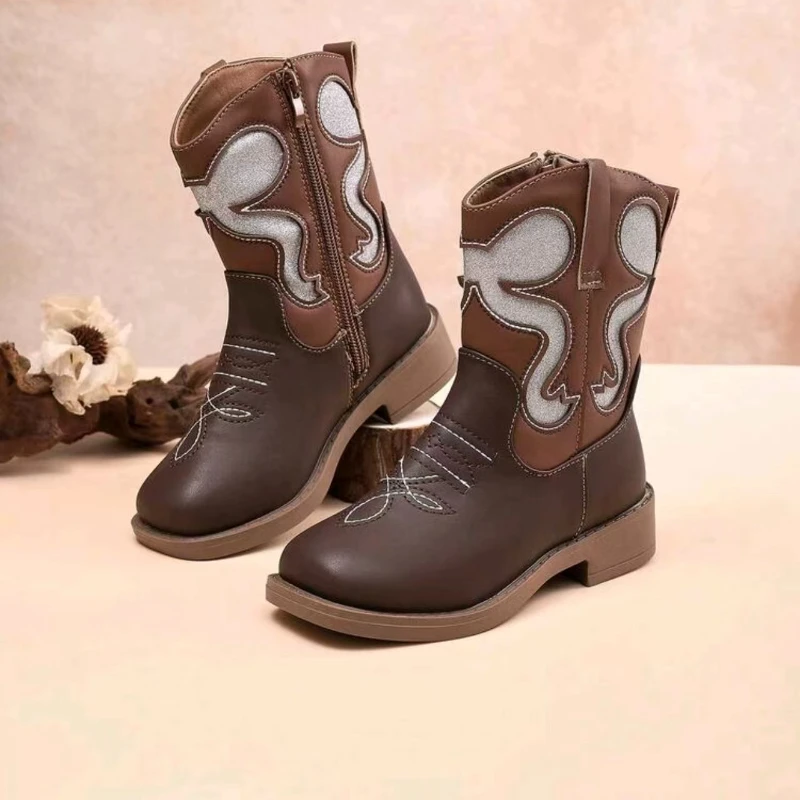 Children's Fashion Boots Splicing Design Customizable Girls Short Boots Breathable Wear-Resistant Rubber Outsole British Style