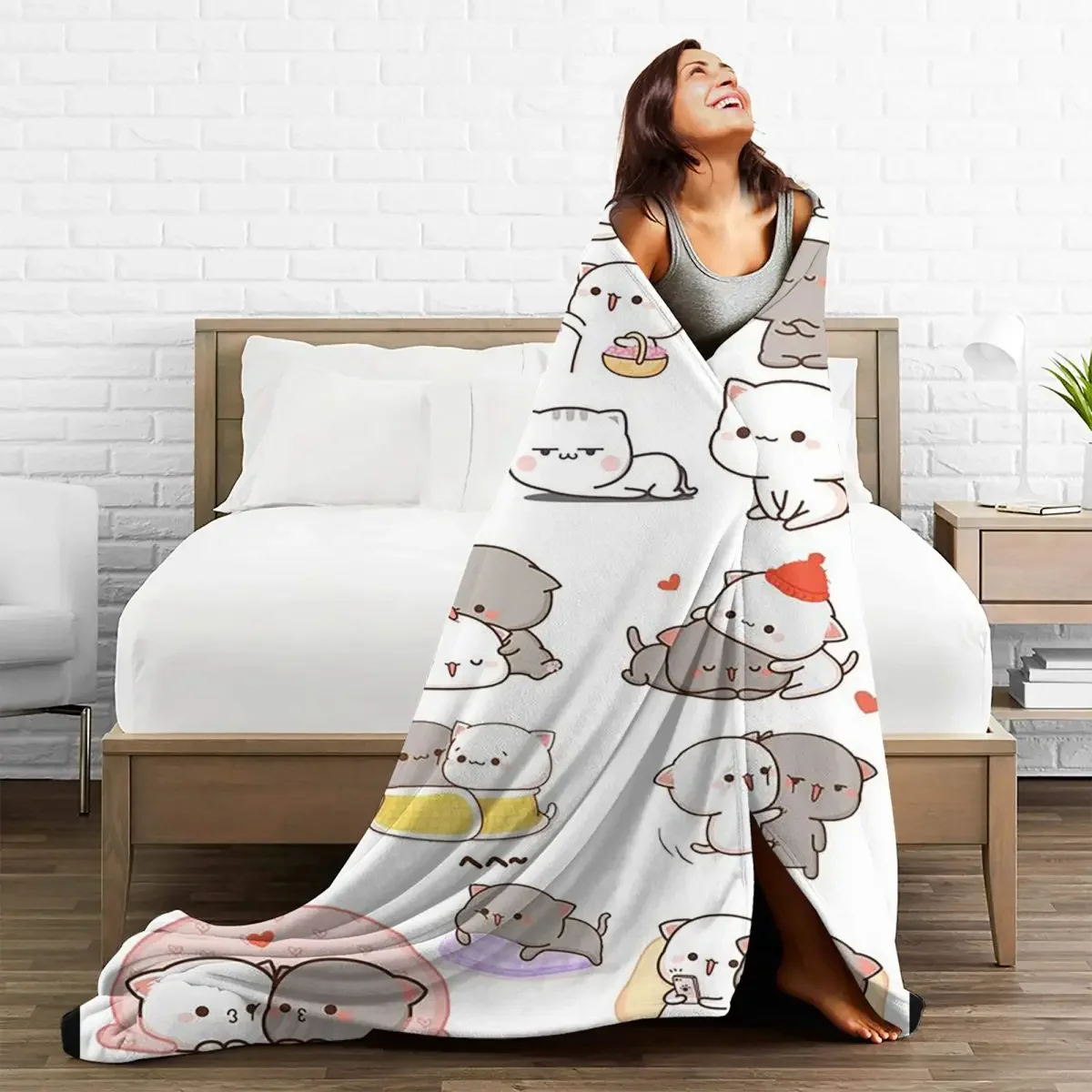 

Baby Blankets Peach And Goma Collage Fleece Winter Cartoon Animal Gift Ultra-Soft Multi-function Throw for Home Travel Quilt