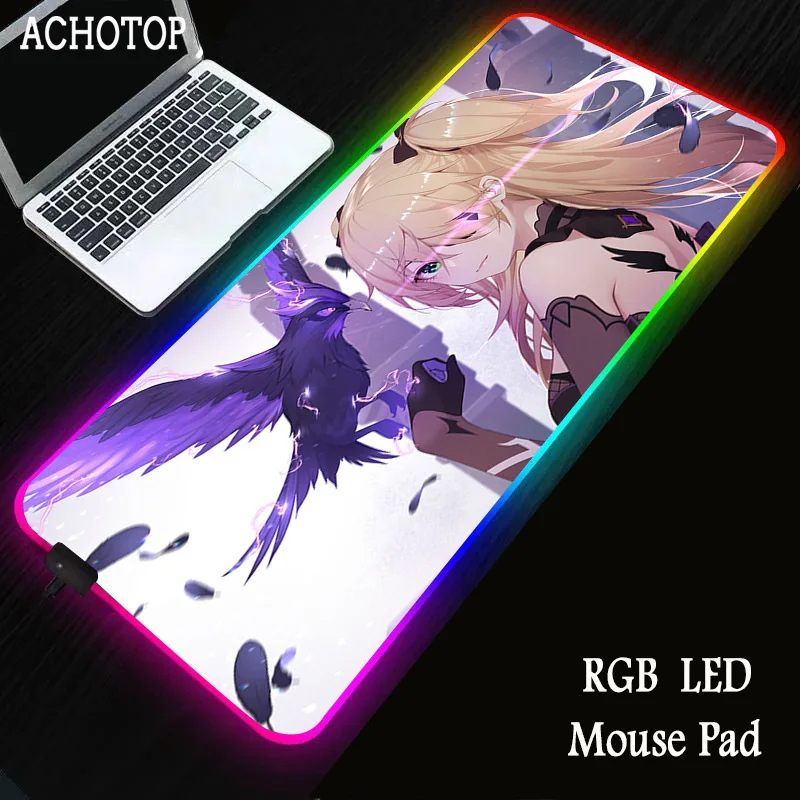 

Genshin Impact Ganyu RGB Gaming Mouse Pad Eula Laptop LED Backlit Large Mouse Pad Gamer Keyboard Mona Gaming Mousepad XXL 100x50