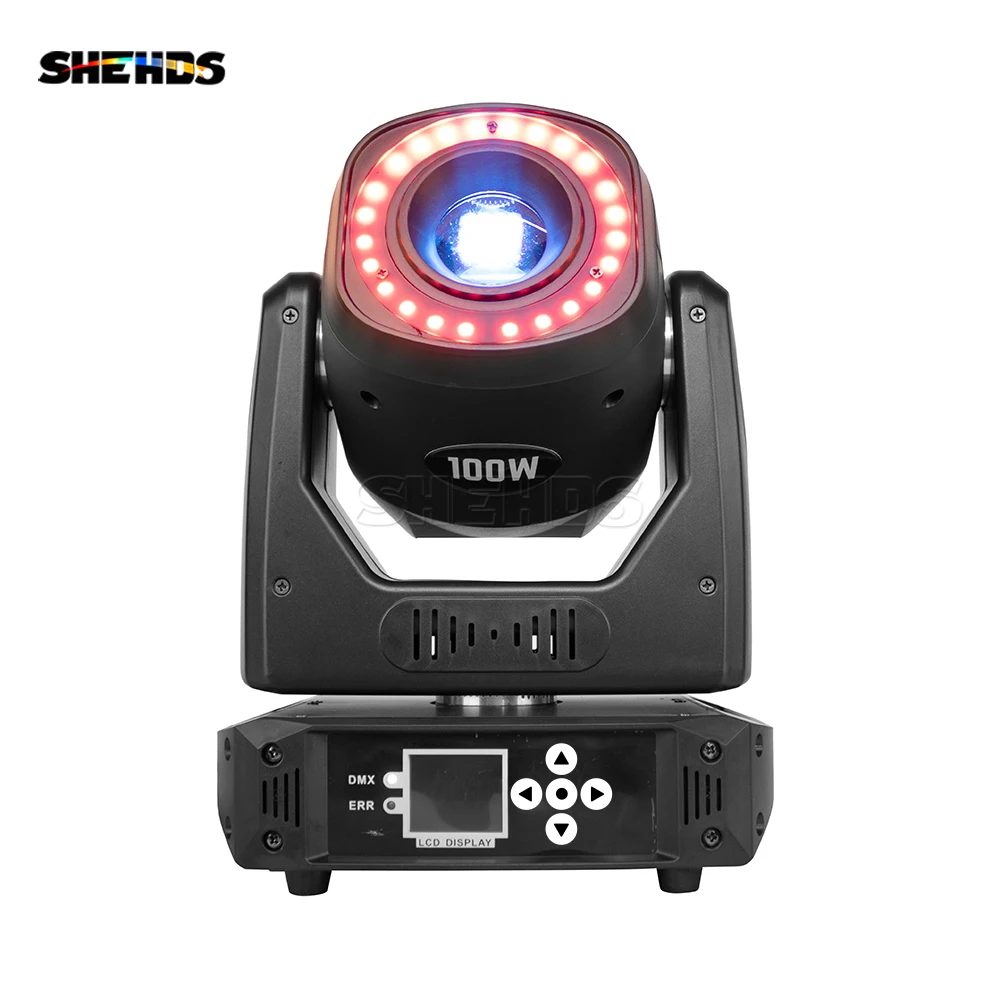 SHEHDS 100W LED Moving Head With Ring Spot Light 6 Face Prism DMX512 Dj Stage Effect Light Party Dance Disco Stage Light Effect