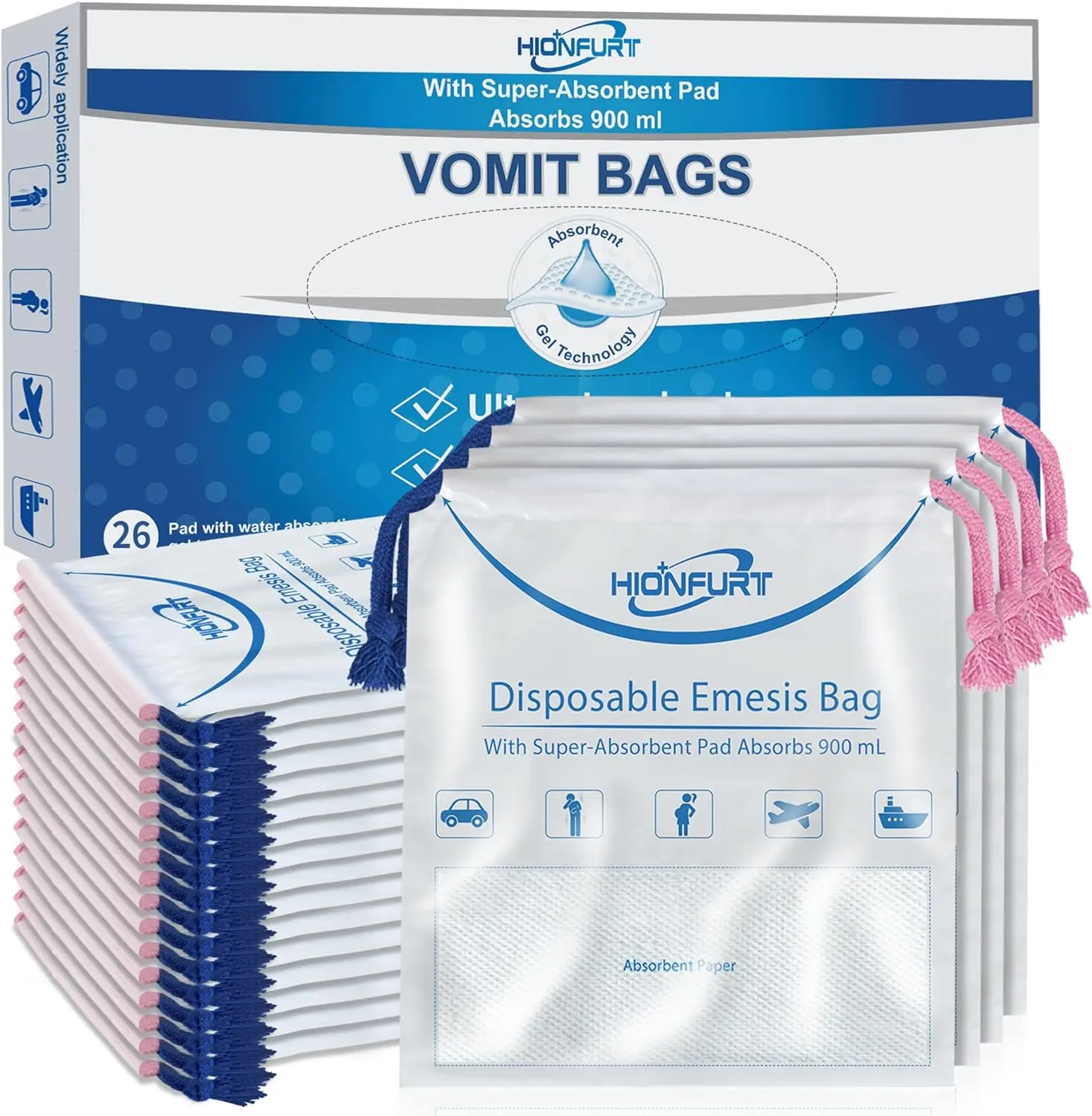 Sacs à vomir en Gel anti-fuite, 12/26 pièces, 900ml absorbants pour voyage, voitures, grossesse
