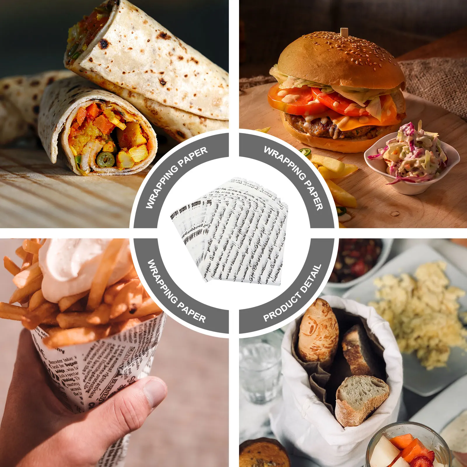 

50 Sheets Food Wrapping Paper Waterproof Food Paper Waterproof Packaging Craft Material Dinner Plates