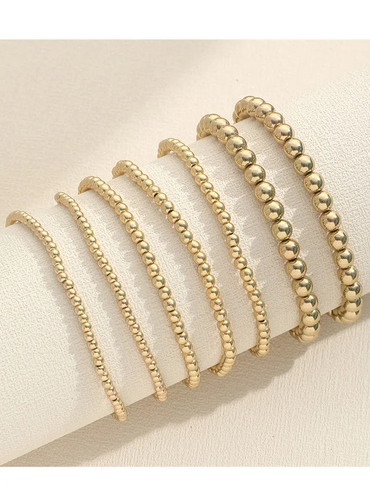 Classic Gold Bead Bangles for Women Smooth Bracelet Fashion Accessories Luxury Trendy Birthday Accessories Gifts