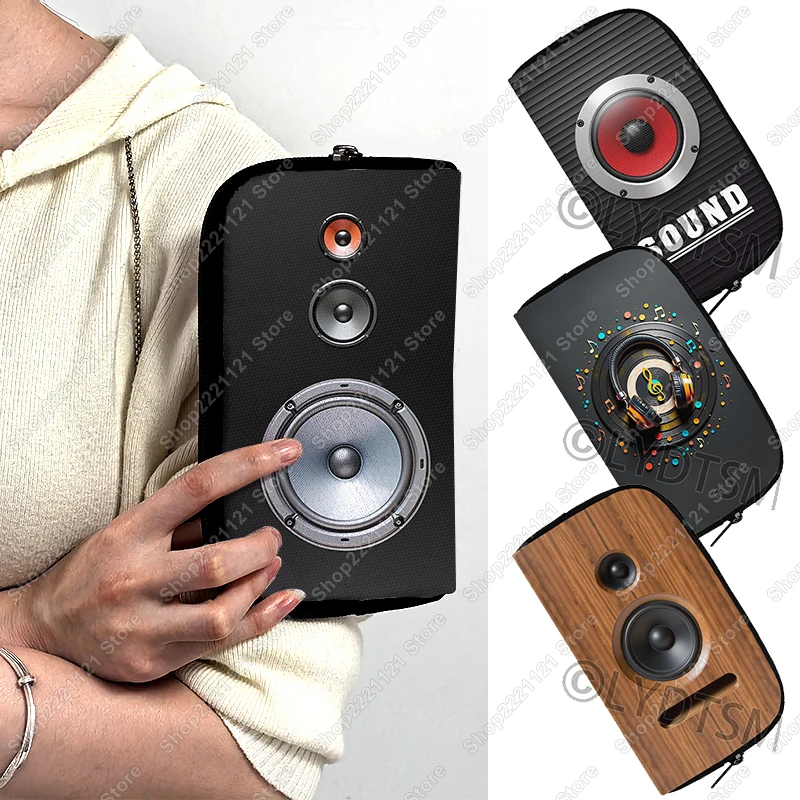 Stereo Sound System Audio Speaker Graphic Print Wallet Women Purses ID Credit Card Phone Storage Bags Money Coin Bag Long Wallet