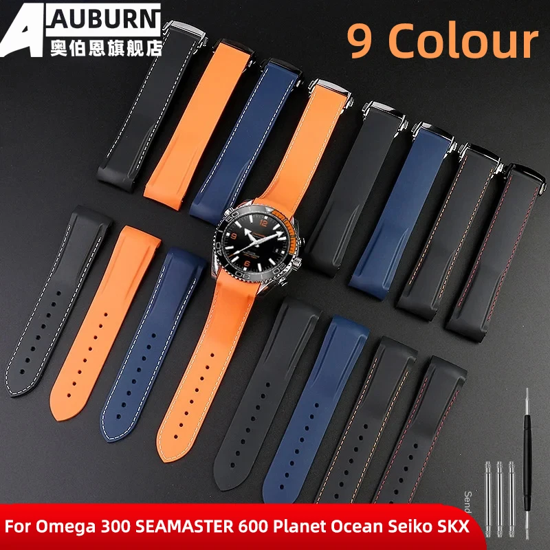 

21mm Curved End Rubber WatchBand Bracelet For Omega 300 SEAMASTER 600 Planet Ocean Seiko SKX 20mm 22mm Silicone Strap belt men