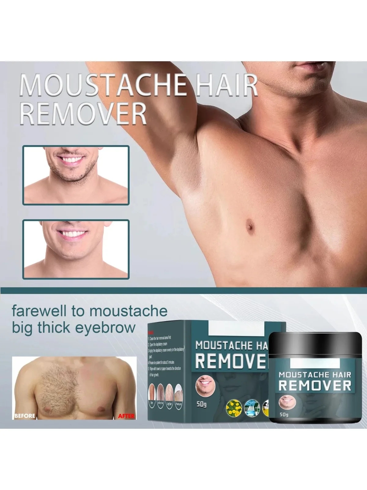 Crème d'épilation pour hommes crème d'épilation pour le visage barbe aisselles jambes poitrine nettoyage crème d'épilation