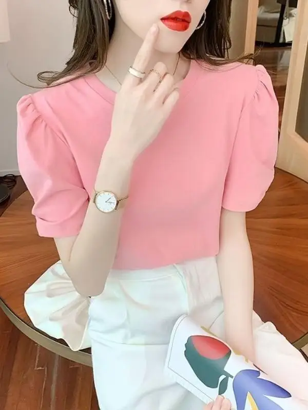 

Sli Pink ort Sve T-irt Women's Design Sensation Summer Bubble Sve Top Personali Beautiful Faionable Casual ...