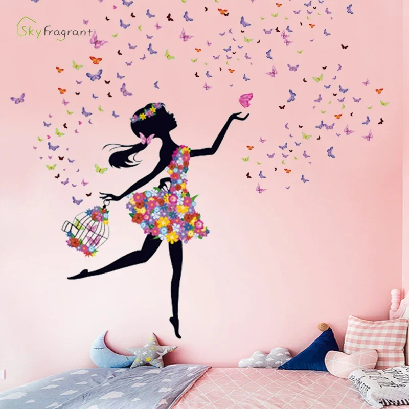 Creative Flower Fairy Wall Stickers For Living Rooms Kids Room Girl Bedroom Wall Decals Home Decor Self-adhesive Vinyl Stricker