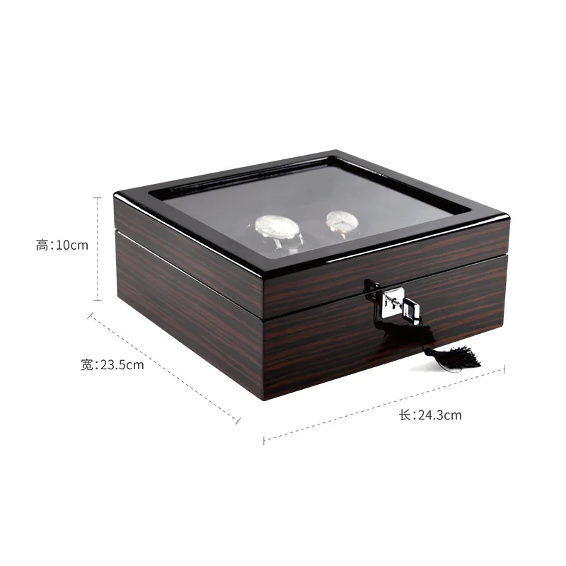 Wooden Watch Box Organizer for Men 6 Slots Black Large Luxury Watch Box Case with Lock Display Watches Box Pillows Free Shipping