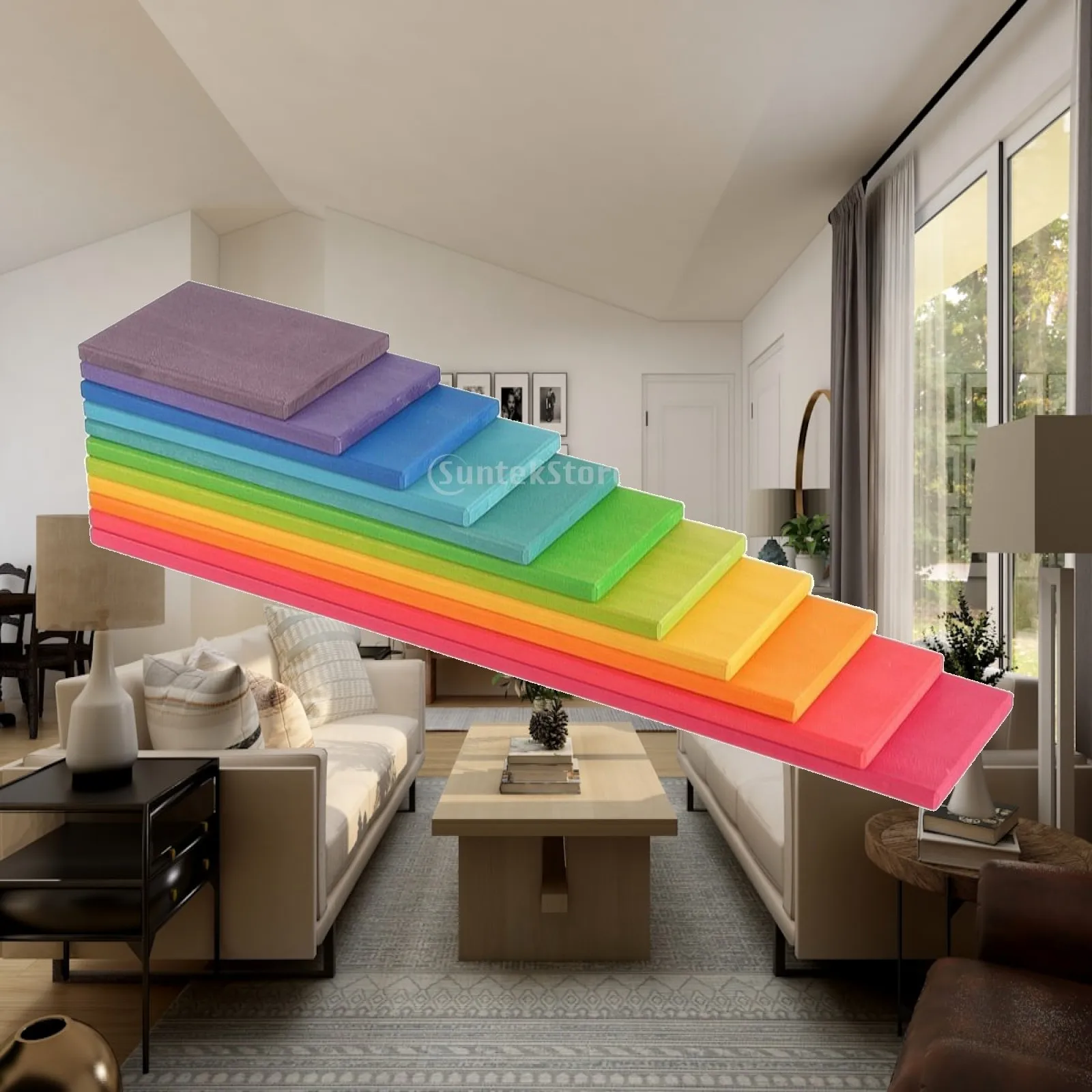 Rainbow Wooden Stacking Board Toy for Children Basswood Educational Blocks for Sorting Sensory Exploration