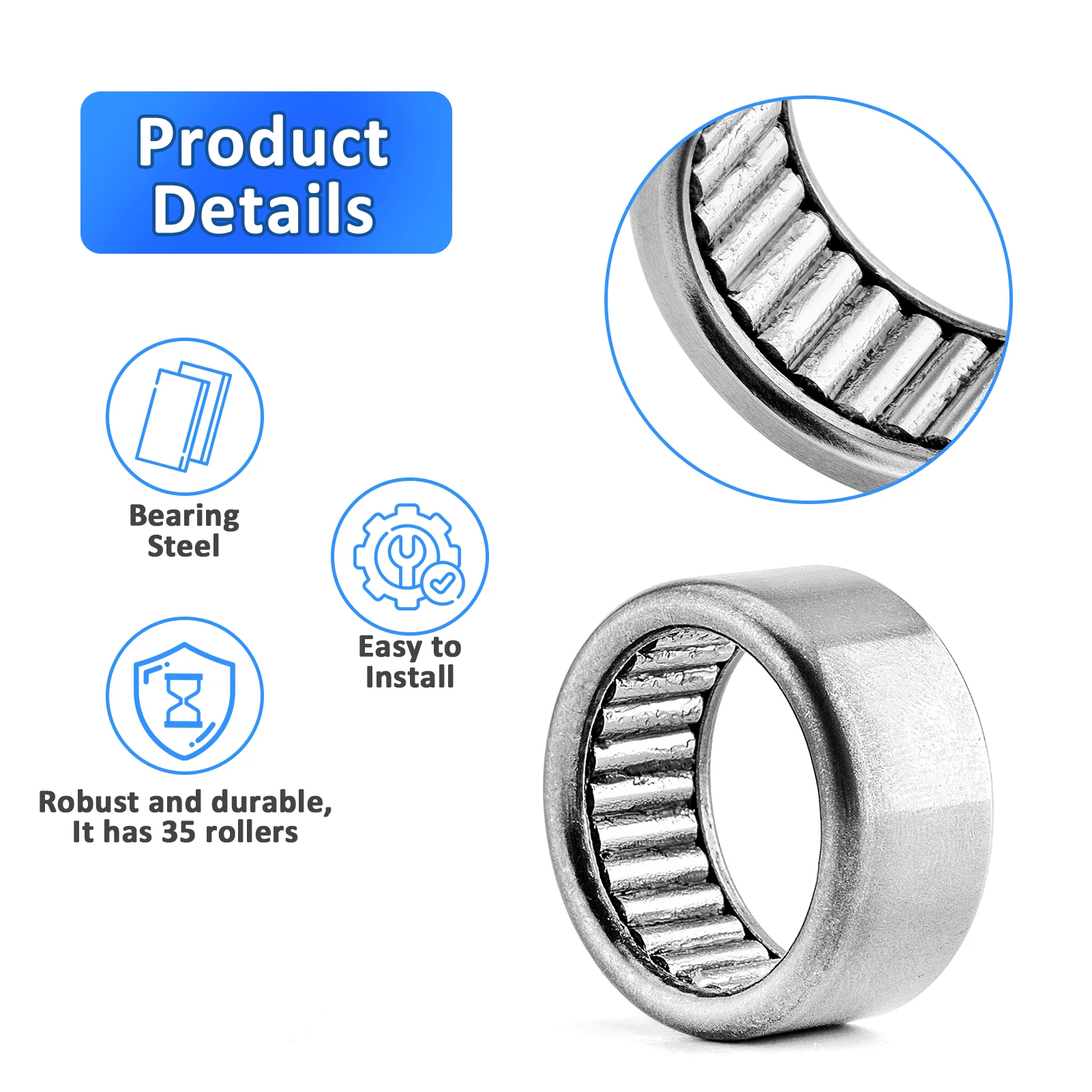 

For H-D EVO Needle Rolling Bearing Full Complement 1-1/16"x13/16"x1/2" 4300Rpm