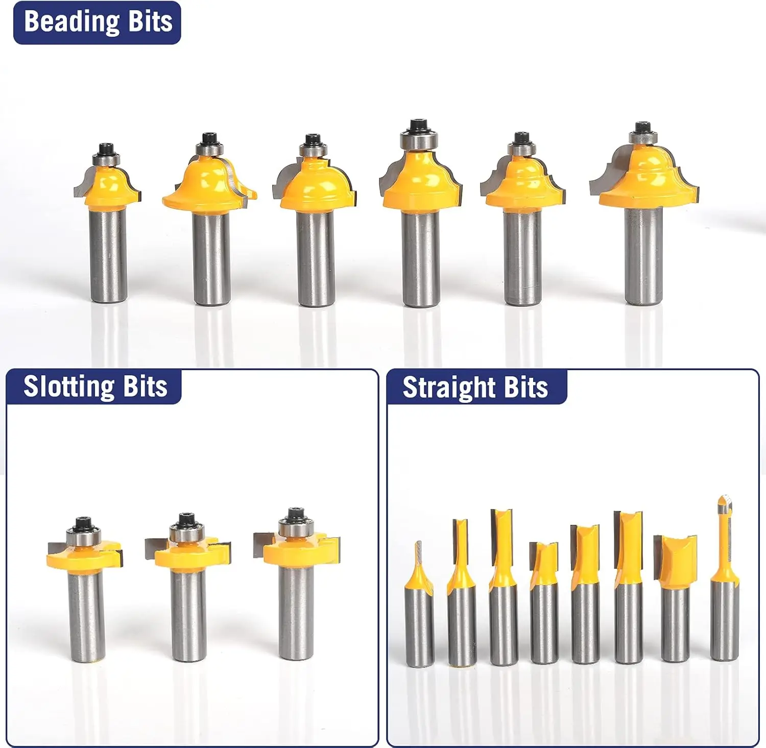 MNA-Fräser-Bits, 35-teiliges Set, 35-teiliges Fräser-Bit-Set mit 1/2-Zoll-Schaft. American Router Bit Set Komplettset.
