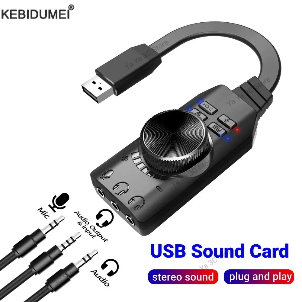 

7.1Channel External USB Sound Card Audio Jack 3.5mm Cable Adapter Volume Adjustment Driver-free For Microphone Speaker Headset