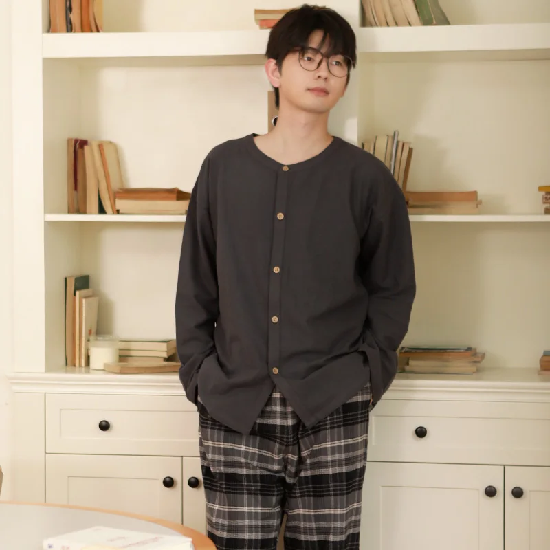 

Autumn and winter sleepwear 2025 new high-end couple pure cotton brushed long sleeved men's casual plus size home clothes