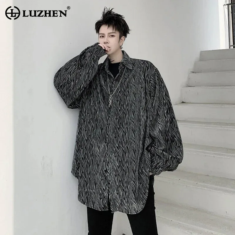 

LUZHEN 2026 Spring New Stripe Printed Loose Casual Shirts Men's Fashion Elegant Temperament Handsome Long Sleeve Clothes JY6321
