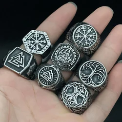 Vintage Nordic Viking Ring Stainless Steel Men Ethnic Belief Odin Compass Valknut Tree of Life Ring Amulet Jewelry Wholesale