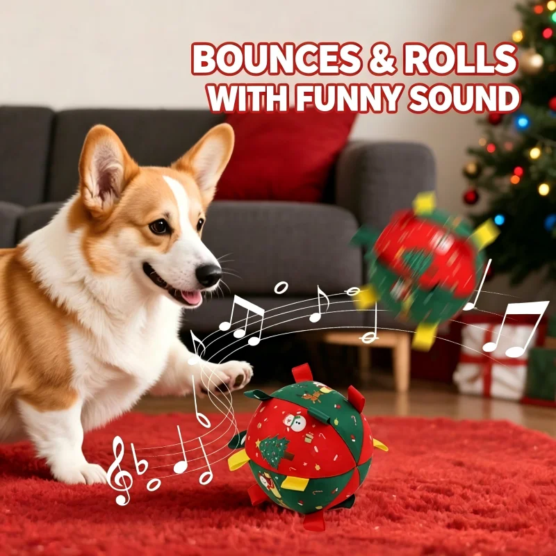 Christmas Plush Dog Toy Interactive Chew Ball for Aggressive Chewers Bite Resistant Pet Training Decompress Toy with Bells
