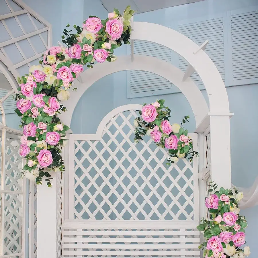 Teldrassil 4 قطعة (26 قدم) ورد صناعي كرمة ورد صناعي إكليل زهور مزيفة وردة حريرية معلقة كرمة لحفلات الزفاف خلفية قوس Ga #6