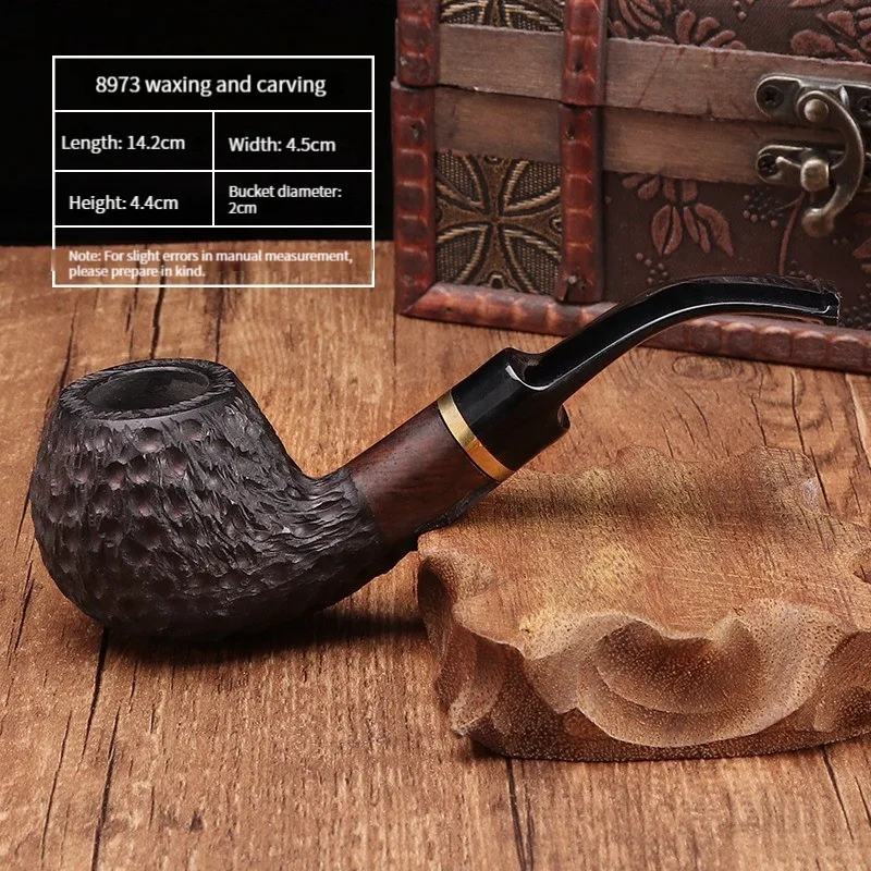 Ebony Wood 9mm Filter Flue Tobacco Pipe Retro Gentleman Bent Type Handle Handmade Smoking Pipe With Accessory Old Dad\'s Gift