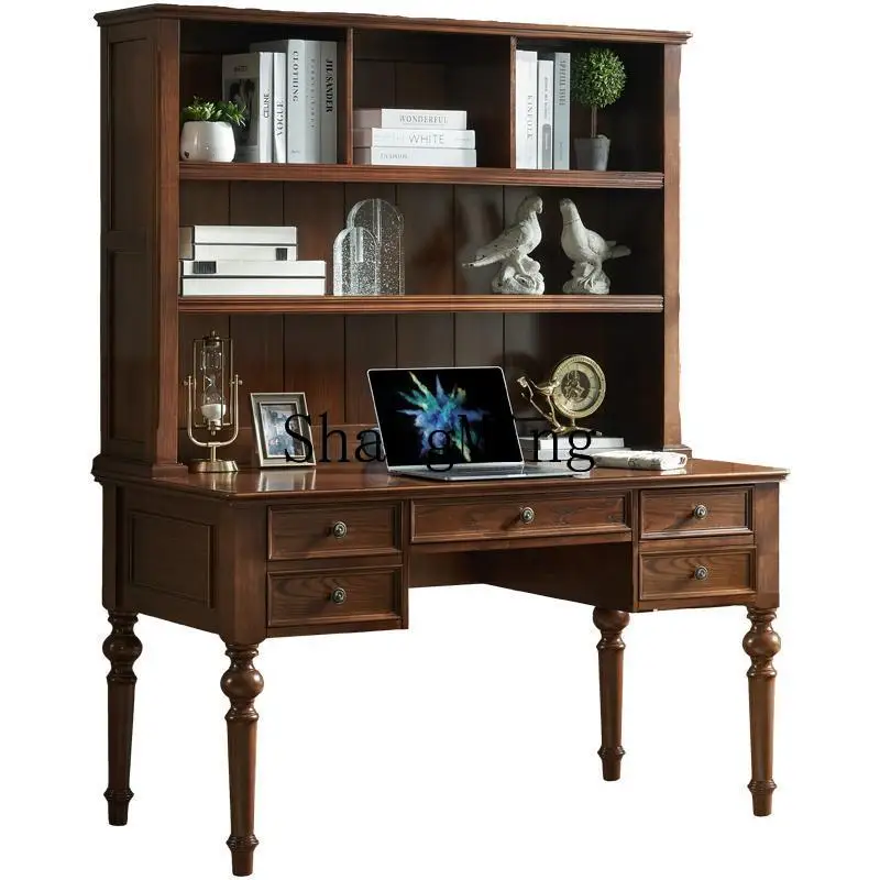 

ZYY Home Computer Office Desk All Solid Wood Desk Bookshelf Bookcase Integrated Household