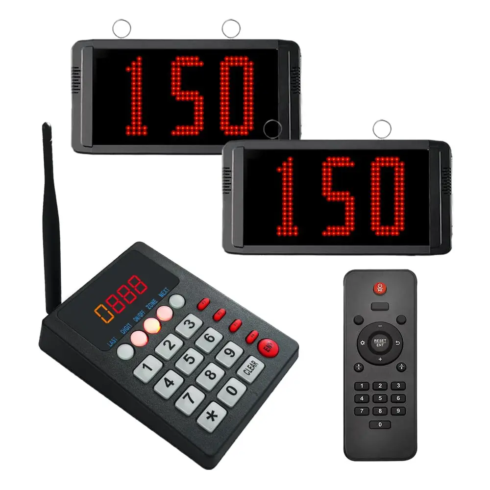Take A Number Machine Wireless Queue Management System for Restaurants, Hospitals, Bank Business (1 Keypad + 2 Display)