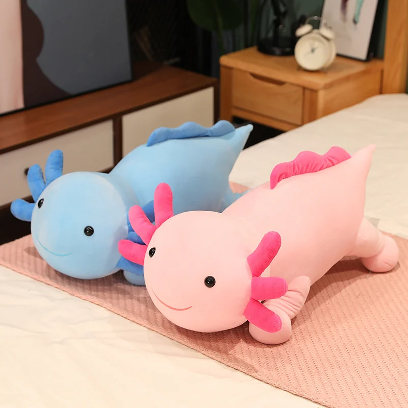 Giant Cuddly Salamander Newt Baby Axolotl Doll Plush Toy Green Blue Pink Rose Red Lying Smiling Face Aquatic Animal Kids Gift